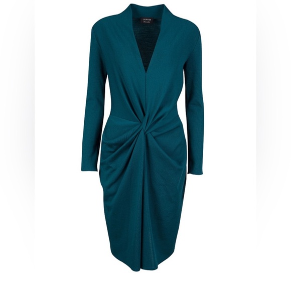 Lanvin Teal Blue Wool Twist Front Long Sleeve dress size Medium - Picture 1 of 4